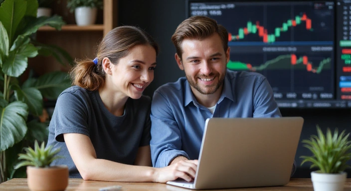 Happy student learning trading concepts