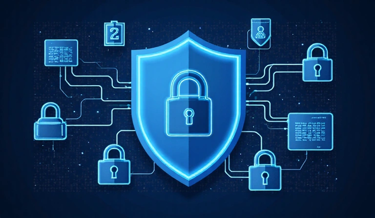 Data security illustration showing encryption and protection measures